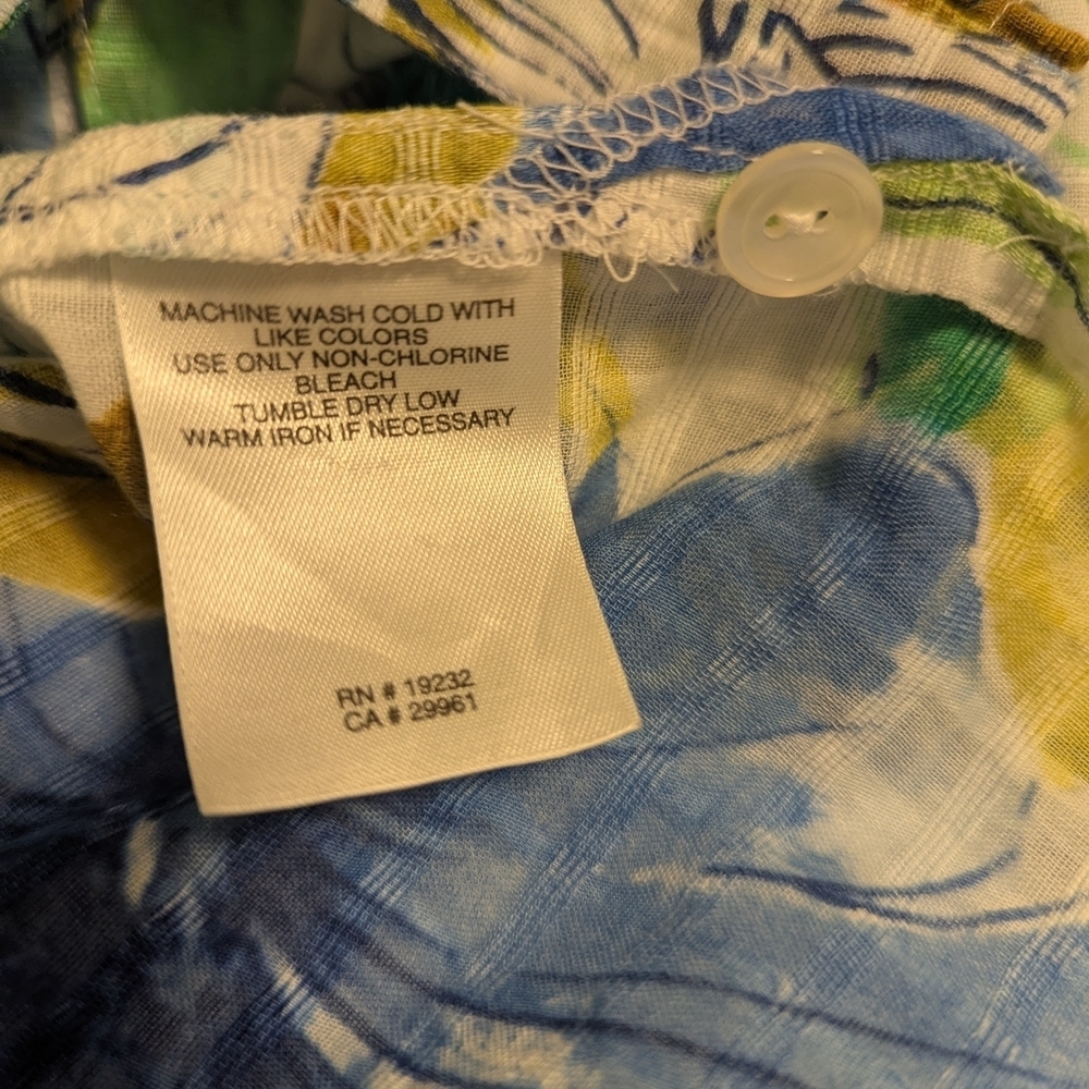 Alfred Dunner Blue Green Floral Blouse 100% Cotton - Picture 5 of 7